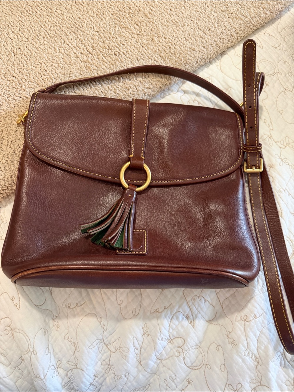 Dooney & Bourke Large Dottie Florentine Leather Crossbody Chestnut Brown EUC